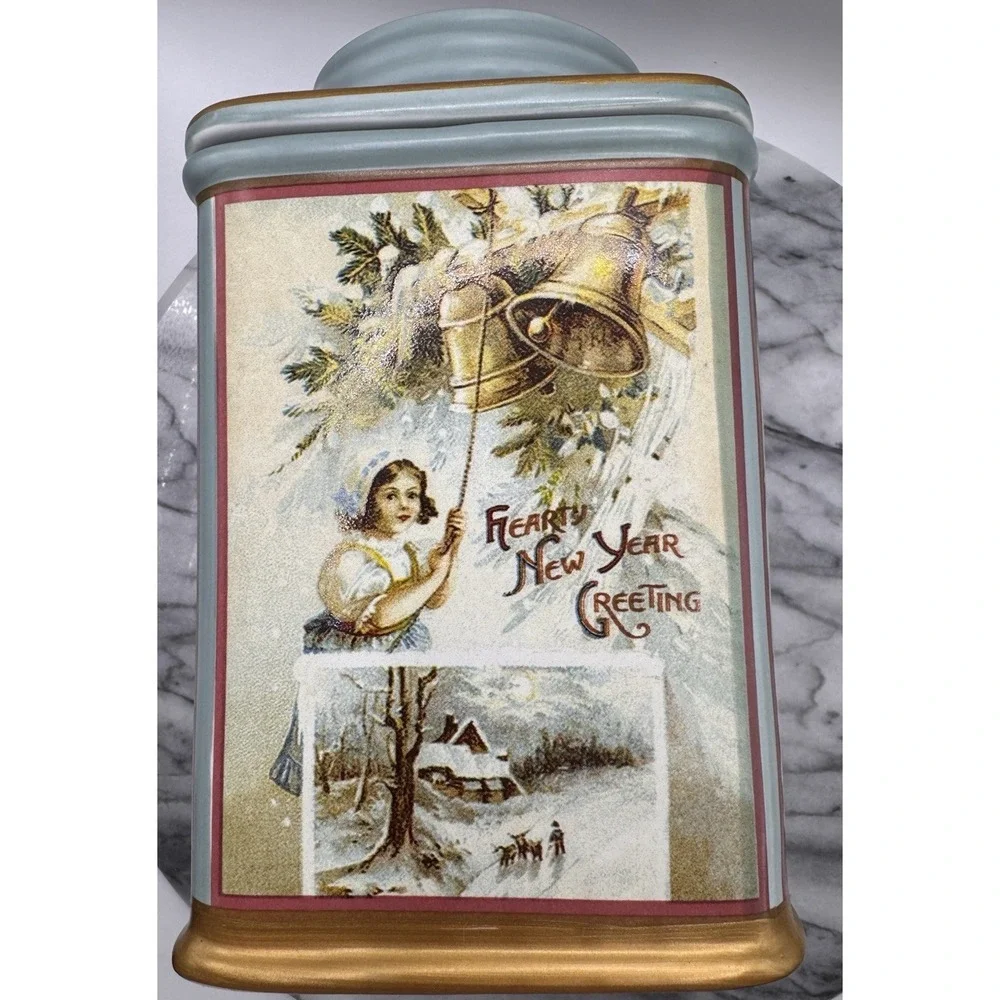 Christmas Cookie Jar Canister Vintage Style Christmas Greetings Sakura